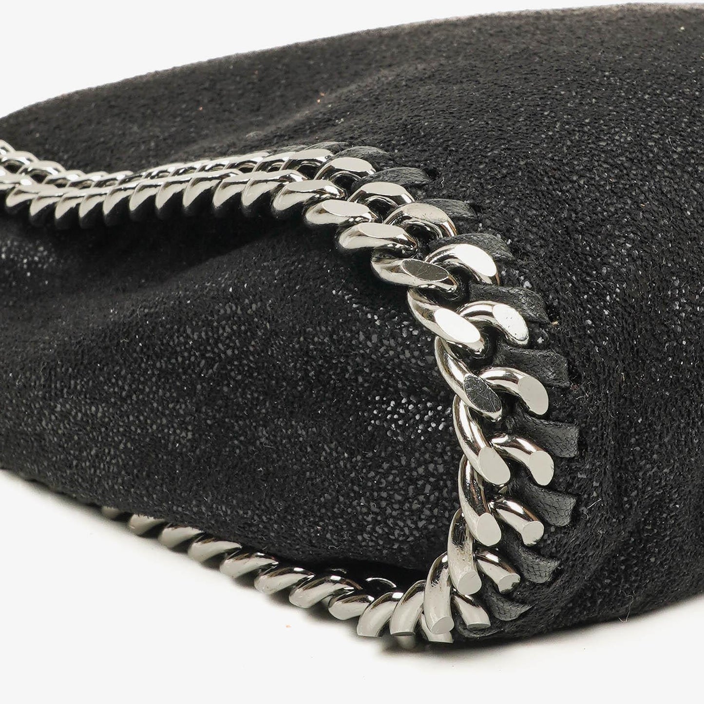 Stella McCartney Falabella Mini Tote Fold-Over Tasche aus schwarzem veganem Shaggy Deer