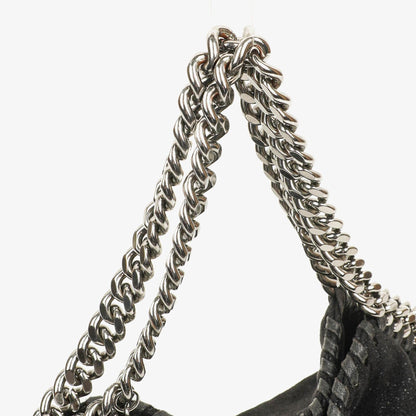 Stella McCartney Falabella Mini Tote Fold-Over Tasche aus schwarzem veganem Shaggy Deer