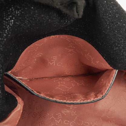 Stella McCartney Falabella Mini Tote Fold-Over Tasche aus schwarzem veganem Shaggy Deer