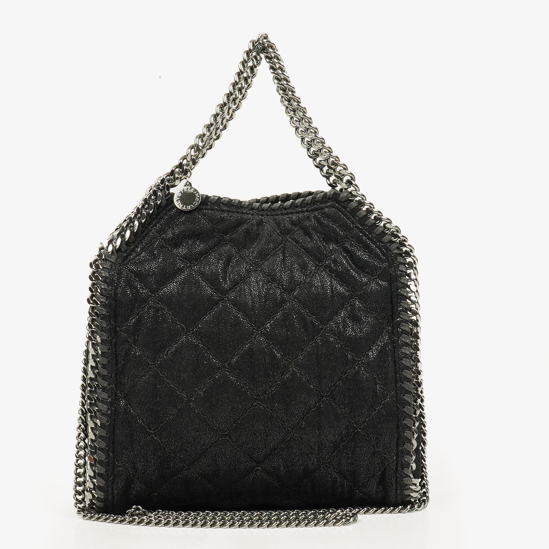 Stella McCartney Falabella Mini Tote Fold-Over Tasche aus schwarzem veganem Shaggy Deer
