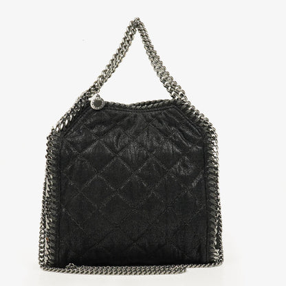 Stella McCartney Falabella Mini Tote Fold-Over Tasche aus schwarzem veganem Shaggy Deer
