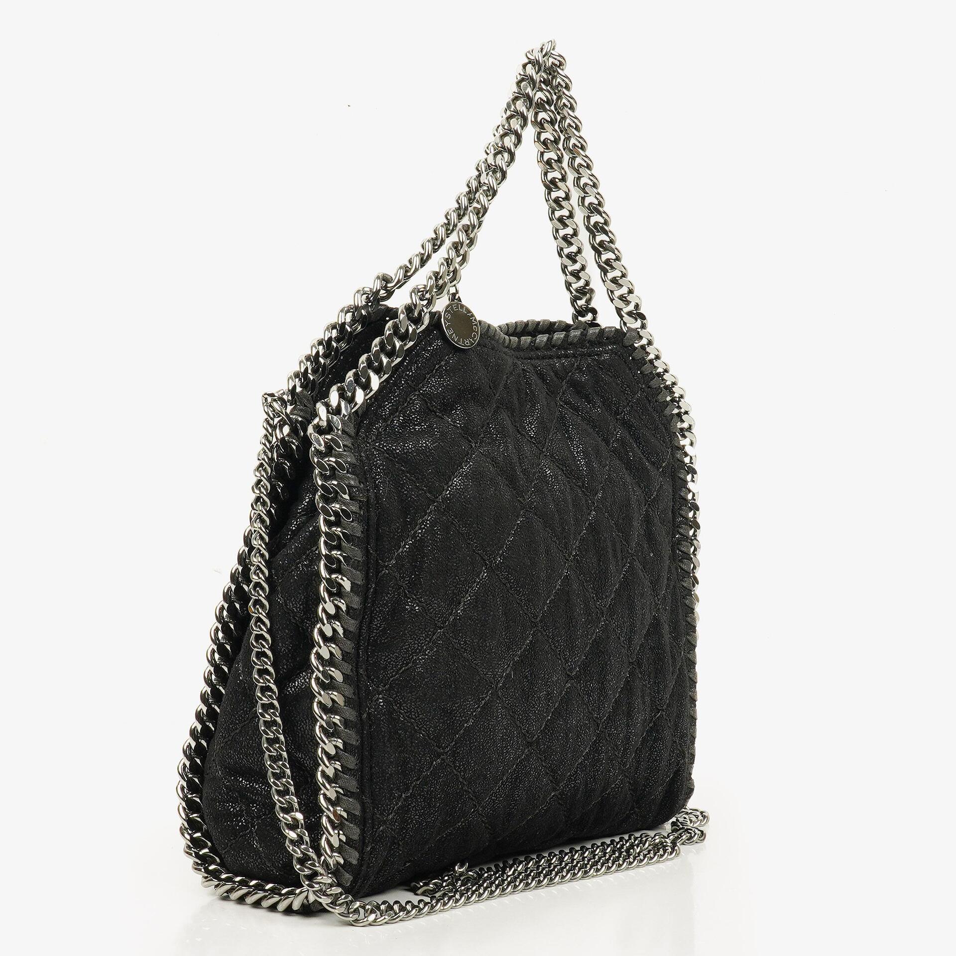 Stella McCartney Falabella Mini Tote Fold-Over Tasche aus schwarzem veganem Shaggy Deer
