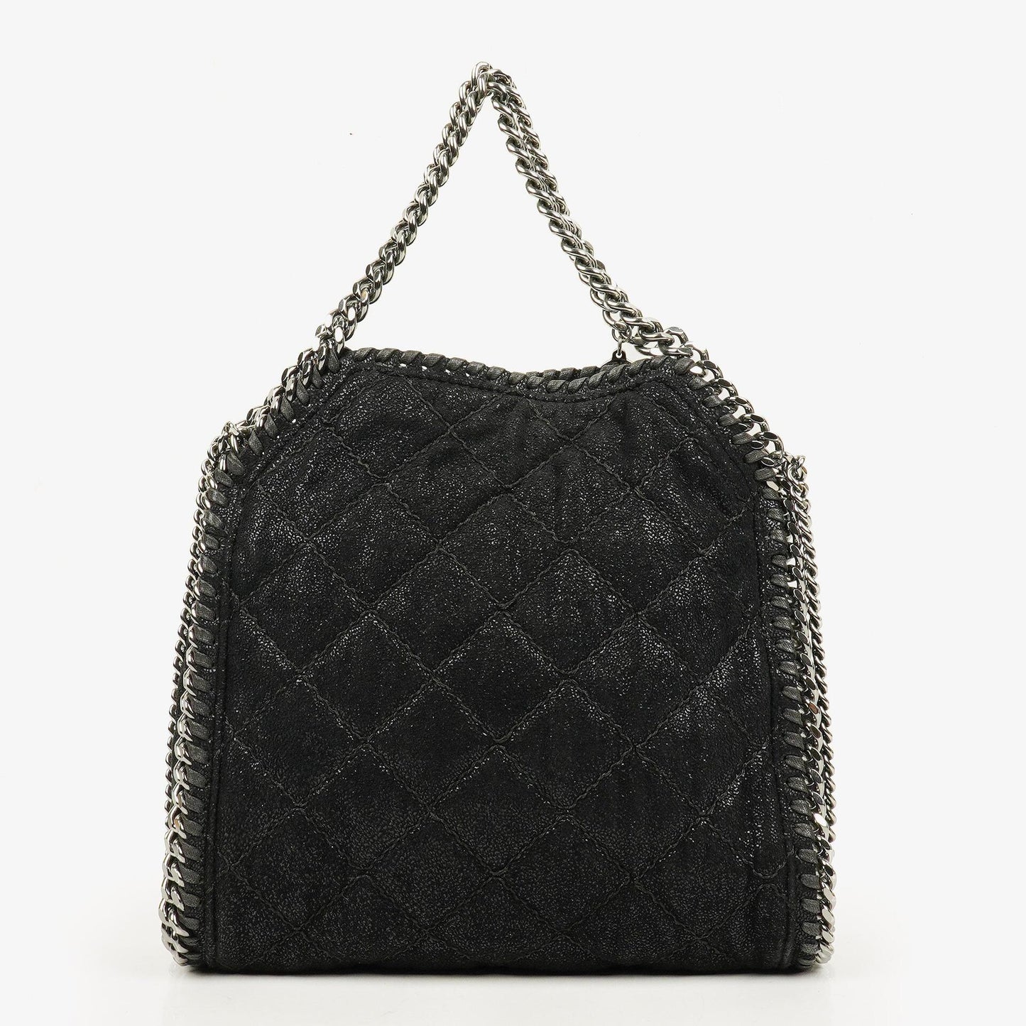 Stella McCartney Falabella Mini Tote Fold-Over Tasche aus schwarzem veganem Shaggy Deer