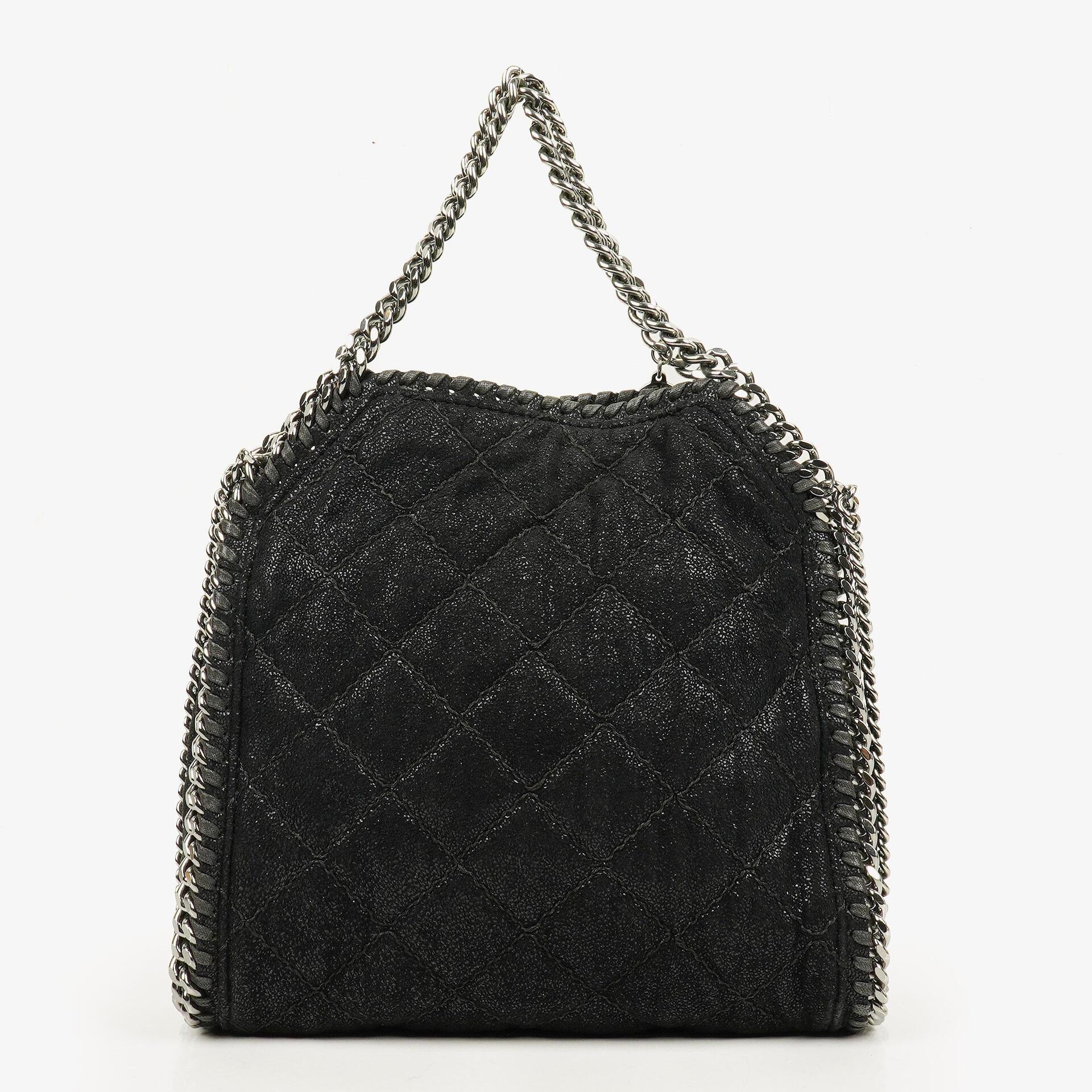 Stella McCartney Falabella Mini Tote Fold-Over Tasche aus schwarzem veganem Shaggy Deer