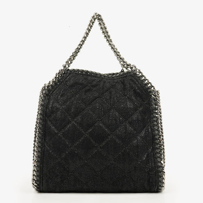 Stella McCartney Falabella Mini Tote Fold-Over Tasche aus schwarzem veganem Shaggy Deer