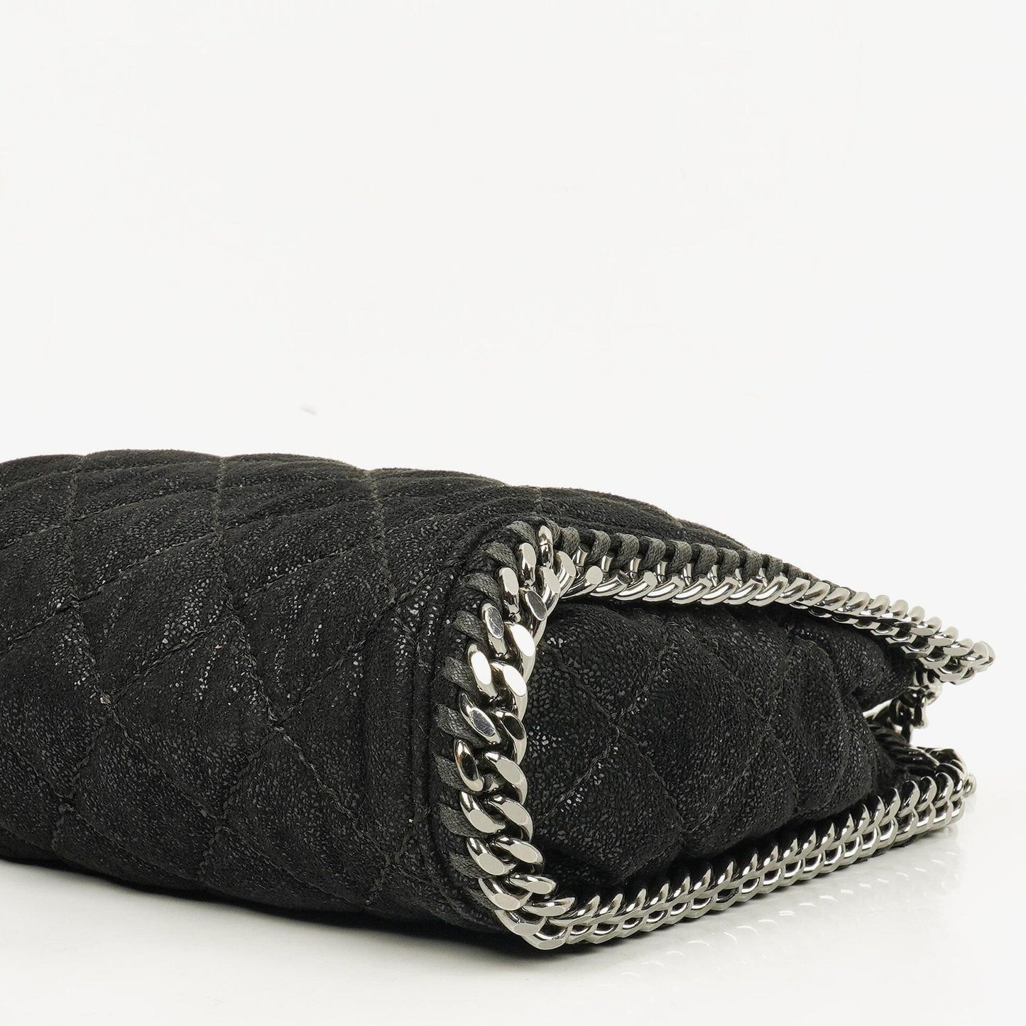 Stella McCartney Falabella Mini Tote Fold-Over Tasche aus schwarzem veganem Shaggy Deer