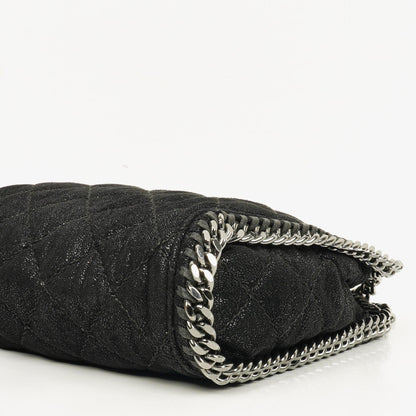 Stella McCartney Falabella Mini Tote Fold-Over Tasche aus schwarzem veganem Shaggy Deer