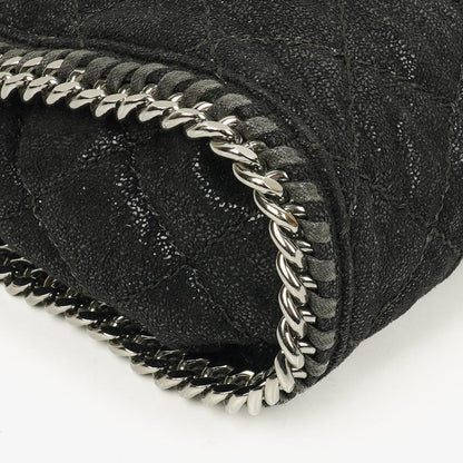 Stella McCartney Falabella Mini Tote Fold-Over Tasche aus schwarzem veganem Shaggy Deer