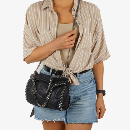 Stella McCartney Falabella Mini Tote Dunkelmarine Vegan Shaggy Deer Klapptasche