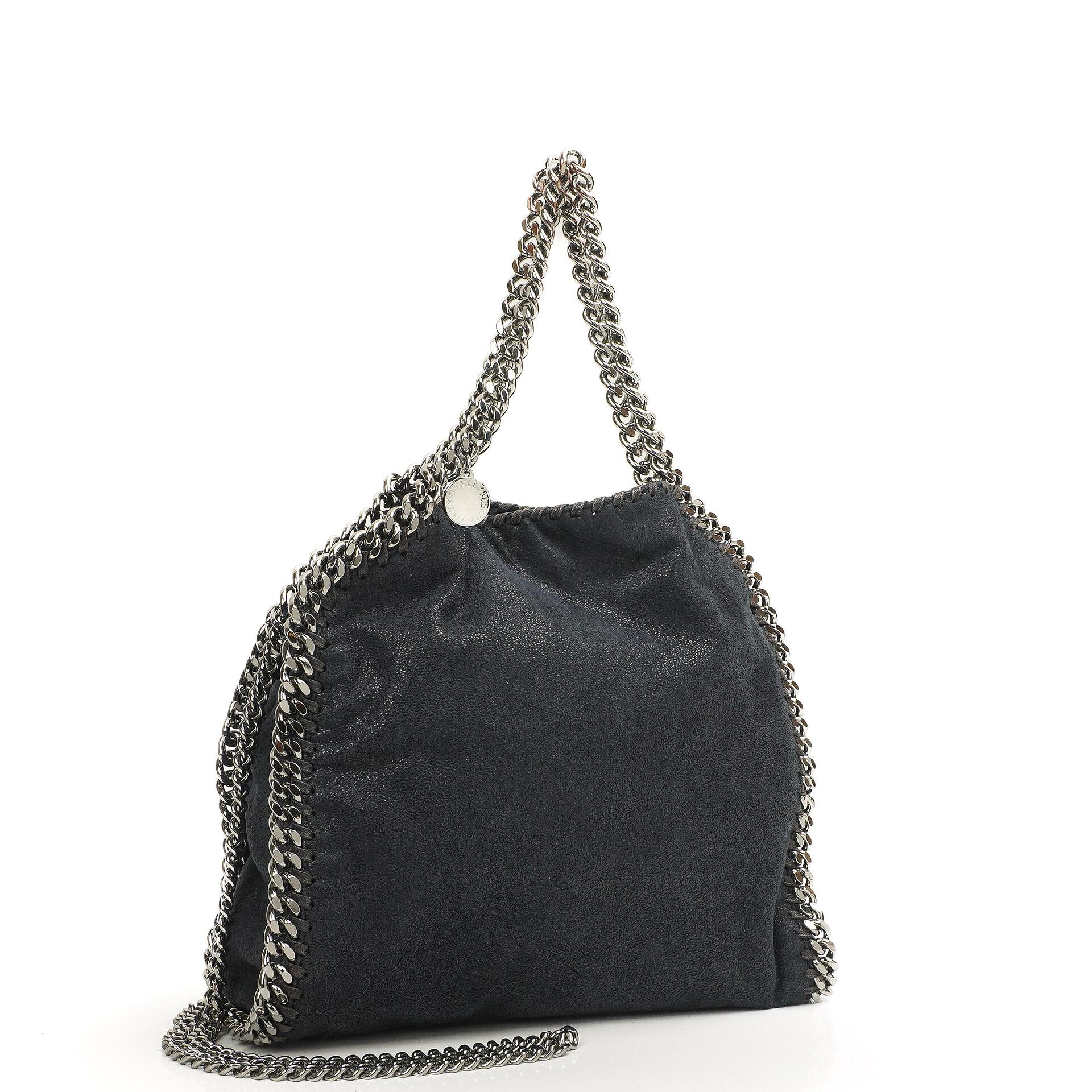 Stella McCartney Falabella Mini Tote Dunkelmarine Vegan Shaggy Deer Klappentasche