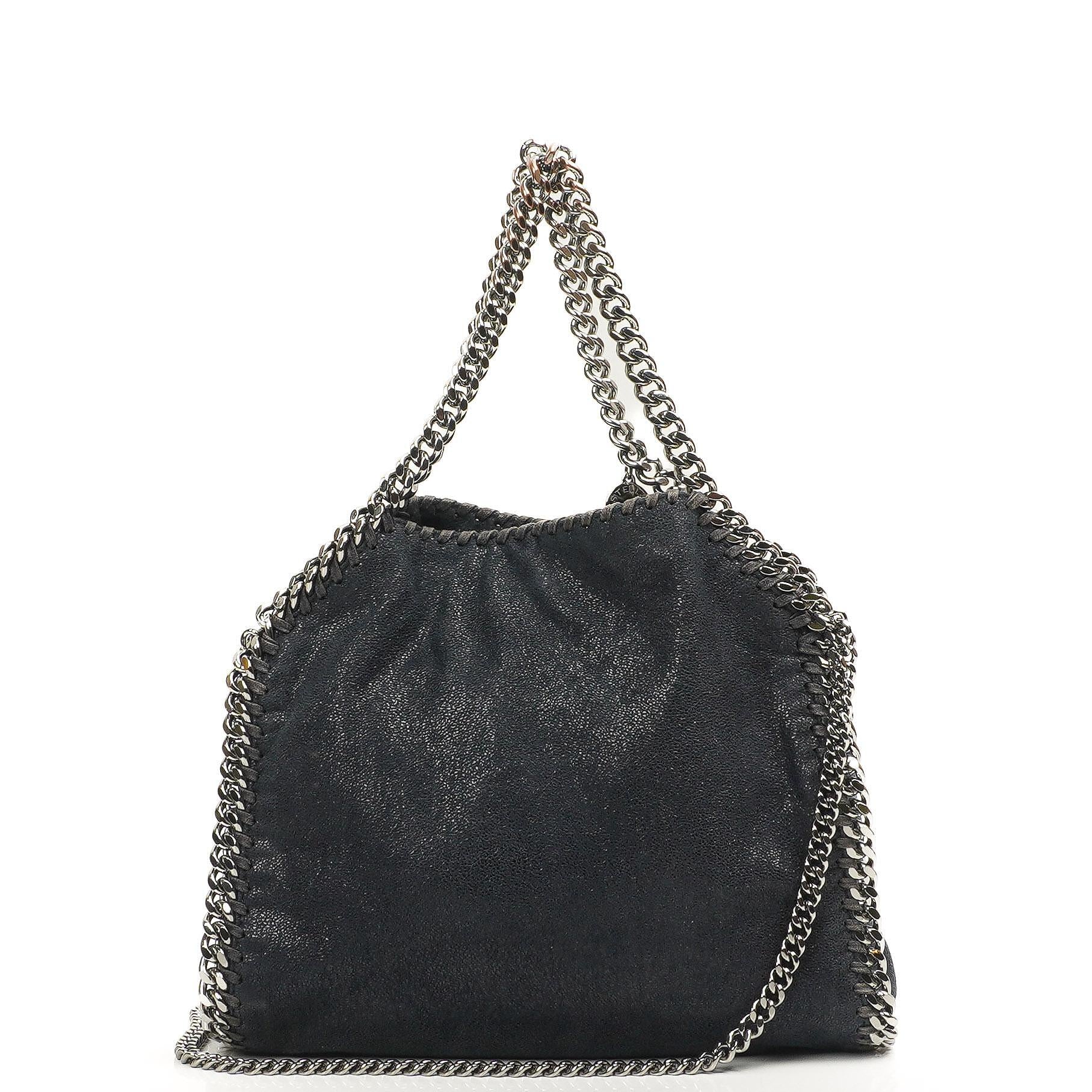 Stella McCartney Falabella Mini Tote Dunkelmarine Vegan Shaggy Deer Klappentasche