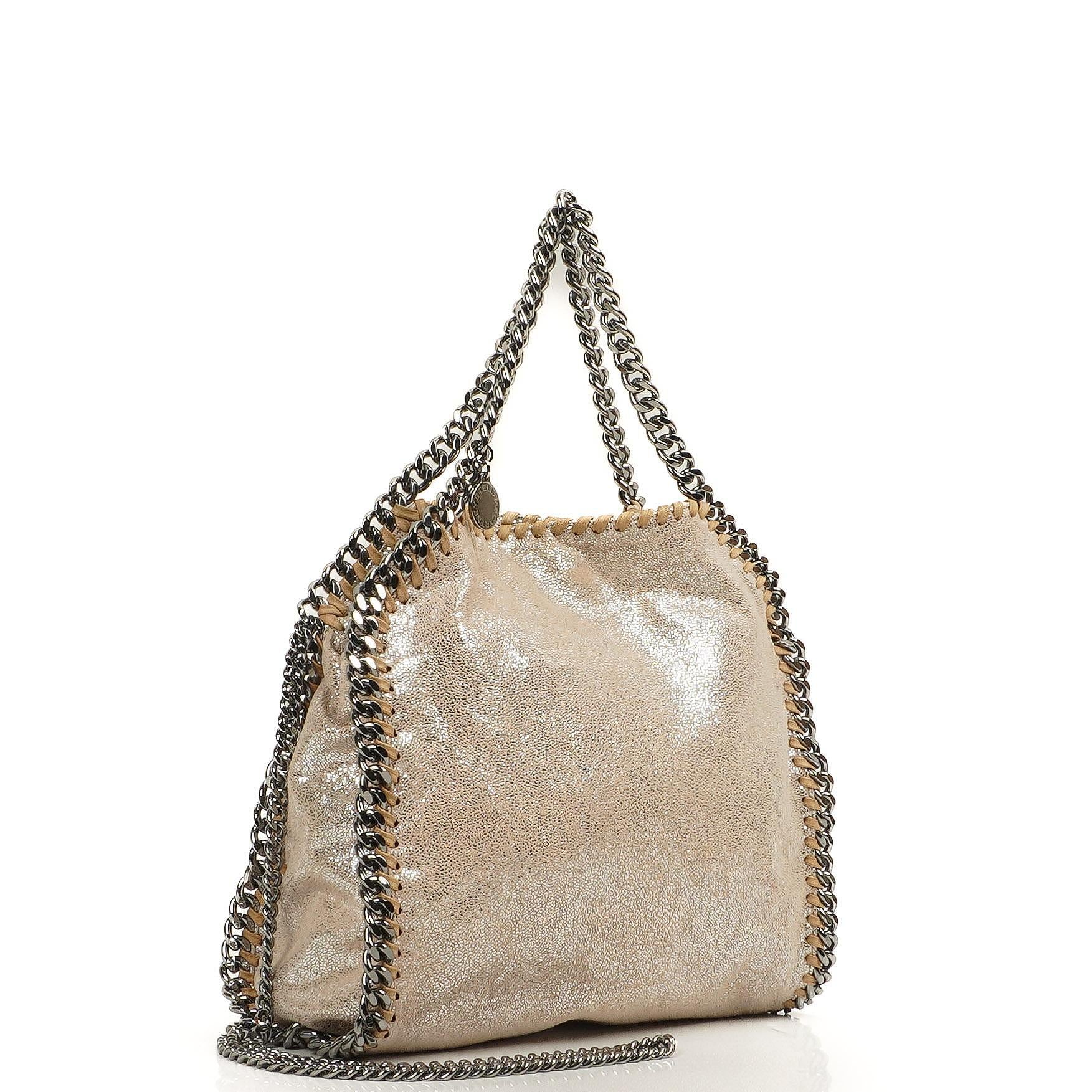 Stella McCartney Falabella Mini Tote Gold Glänzend Vegan Shaggy Deer Klappentasche