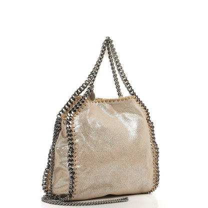 Stella McCartney Falabella Mini Tote Gold Glänzend Vegan Shaggy Deer Klappentasche