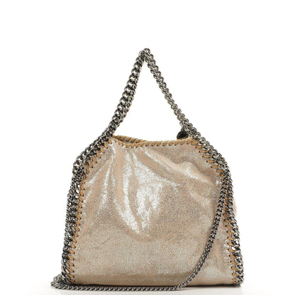 Stella McCartney Falabella Mini Tote Gold Glänzend Vegan Shaggy Deer Klappentasche