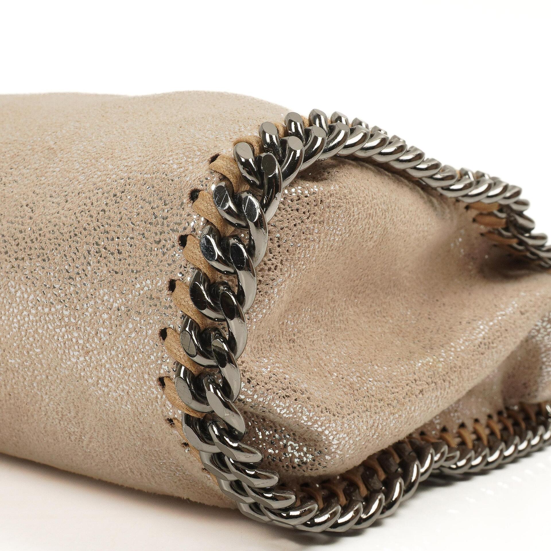 Stella McCartney Falabella Mini Tote Gold Glänzend Vegan Shaggy Deer Klappentasche