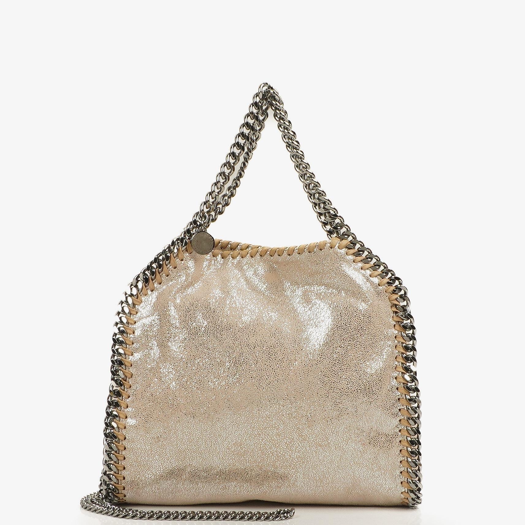 Stella McCartney Falabella Mini Tote Gold Glänzend Vegan Shaggy Deer Klappentasche