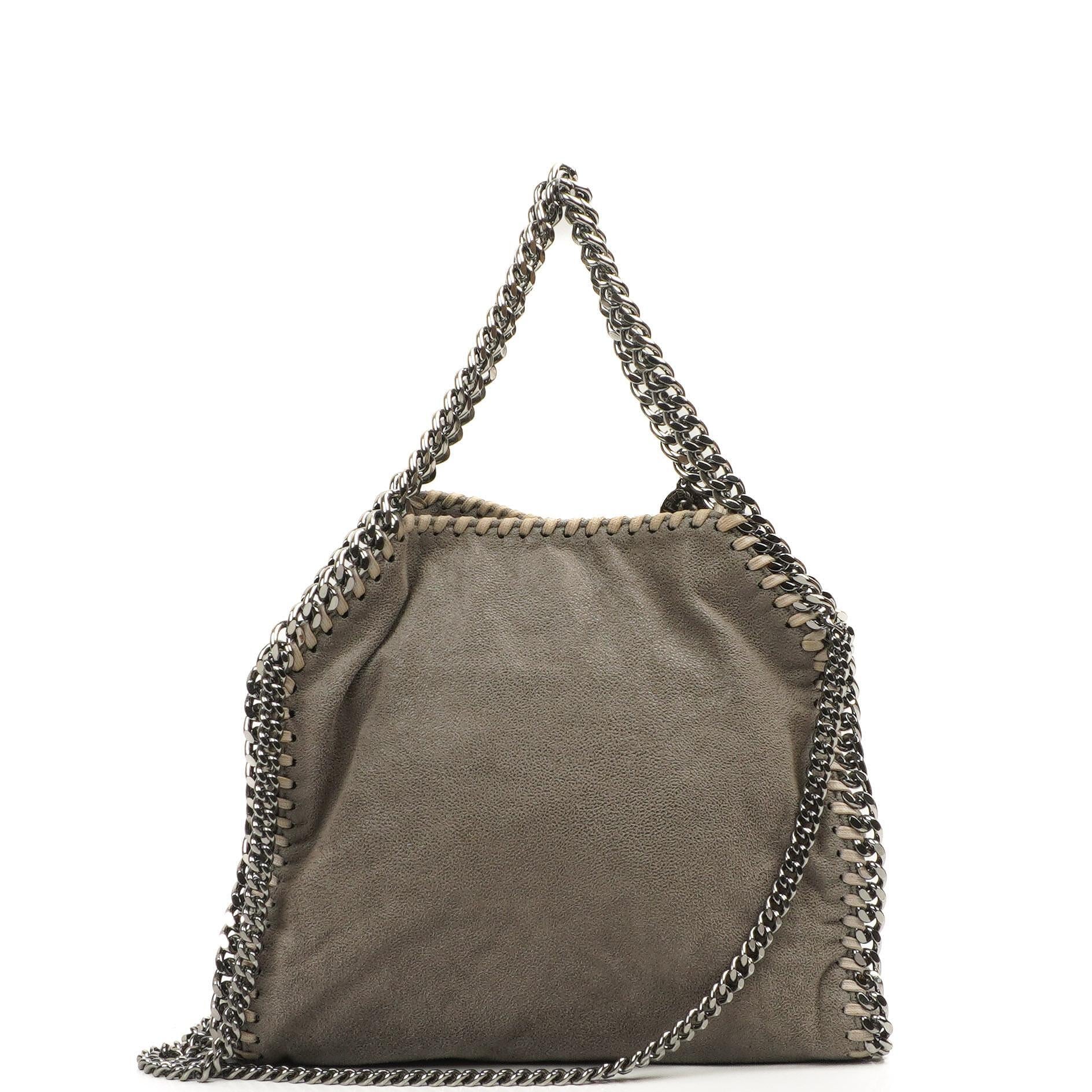 Stella McCartney Falabella Mini Tote Stahlgrau Veganes Shaggy Deer Klappentasche
