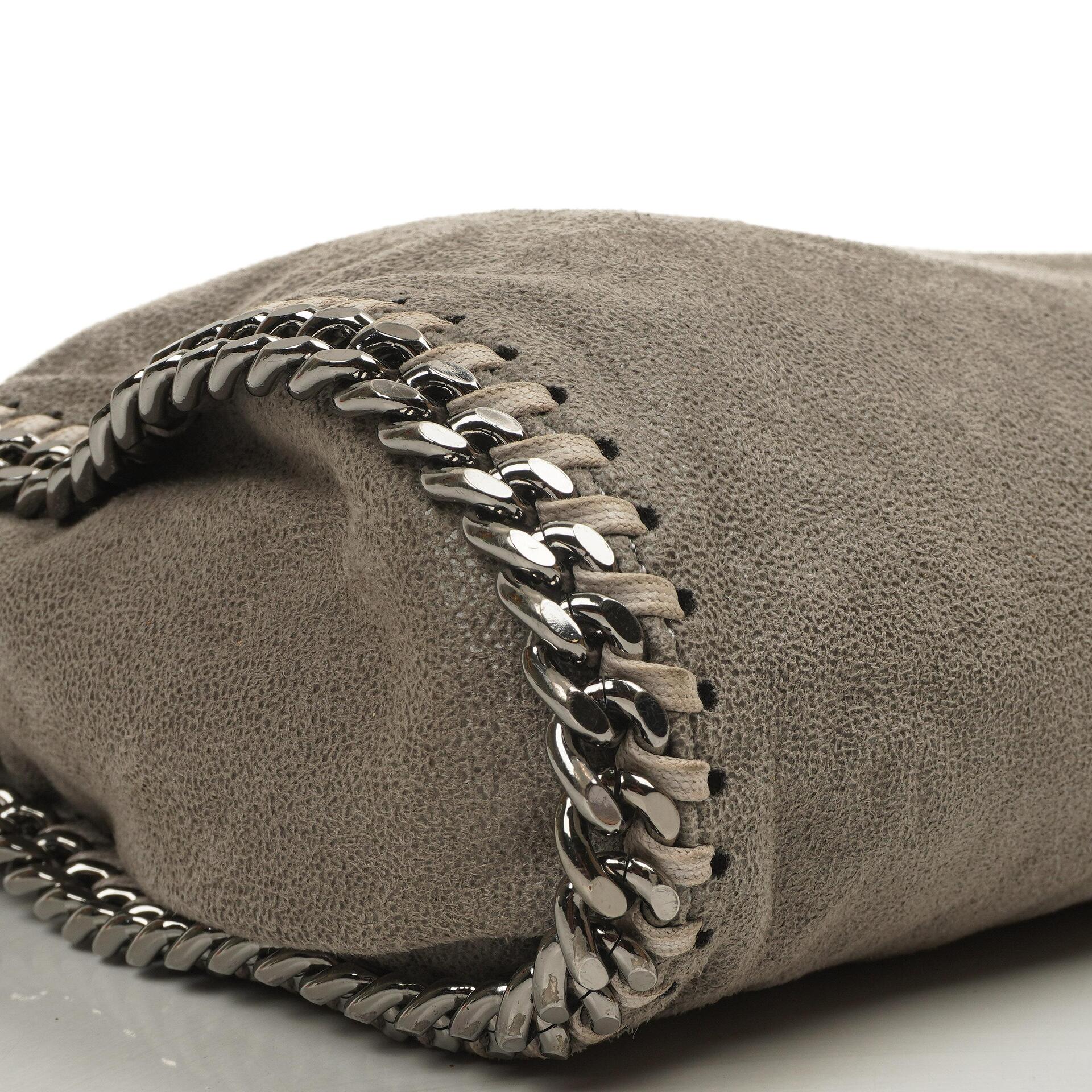 Stella McCartney Falabella Mini Tote Stahlgrau Veganes Shaggy Deer Klappentasche