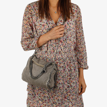Stella McCartney Falabella Mini Tote Stahlgrau Veganes Shaggy Deer Klappentasche