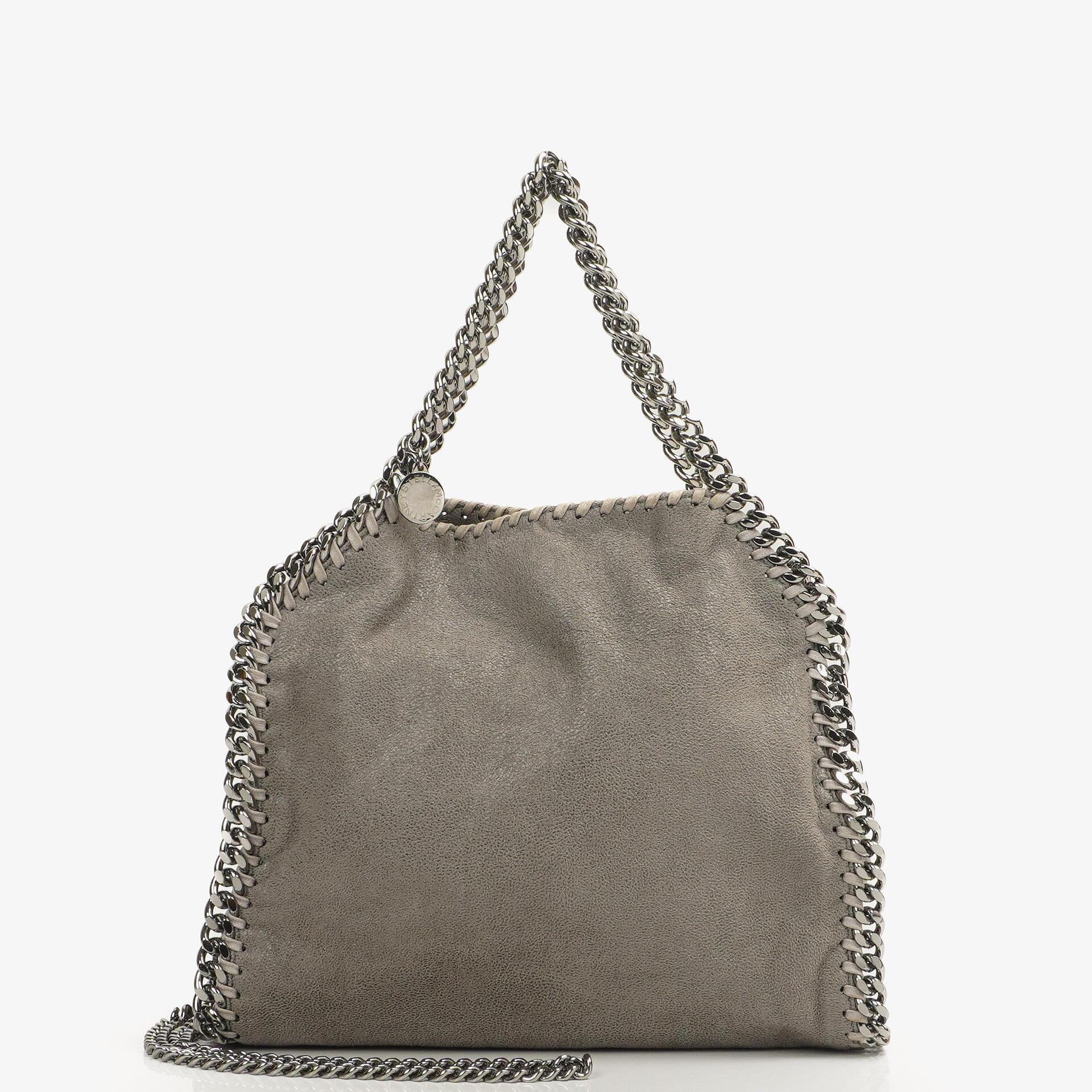 Stella McCartney Falabella Mini Tote Stahlgrau Veganes Shaggy Deer Klappentasche