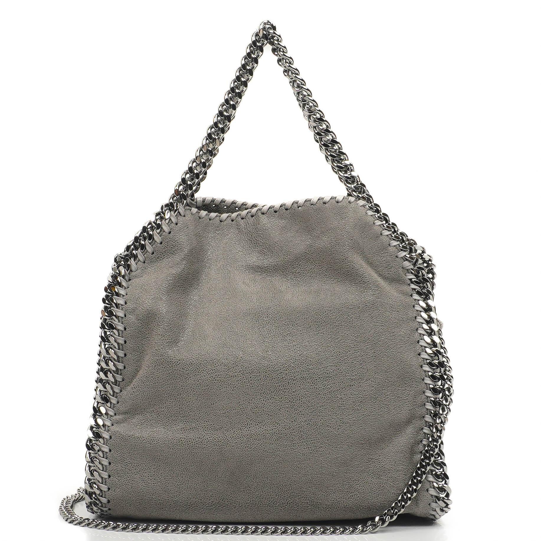Stella McCartney Falabella Mini Tote Stahlgrau Veganes Shaggy Reh Faltbare Tasche