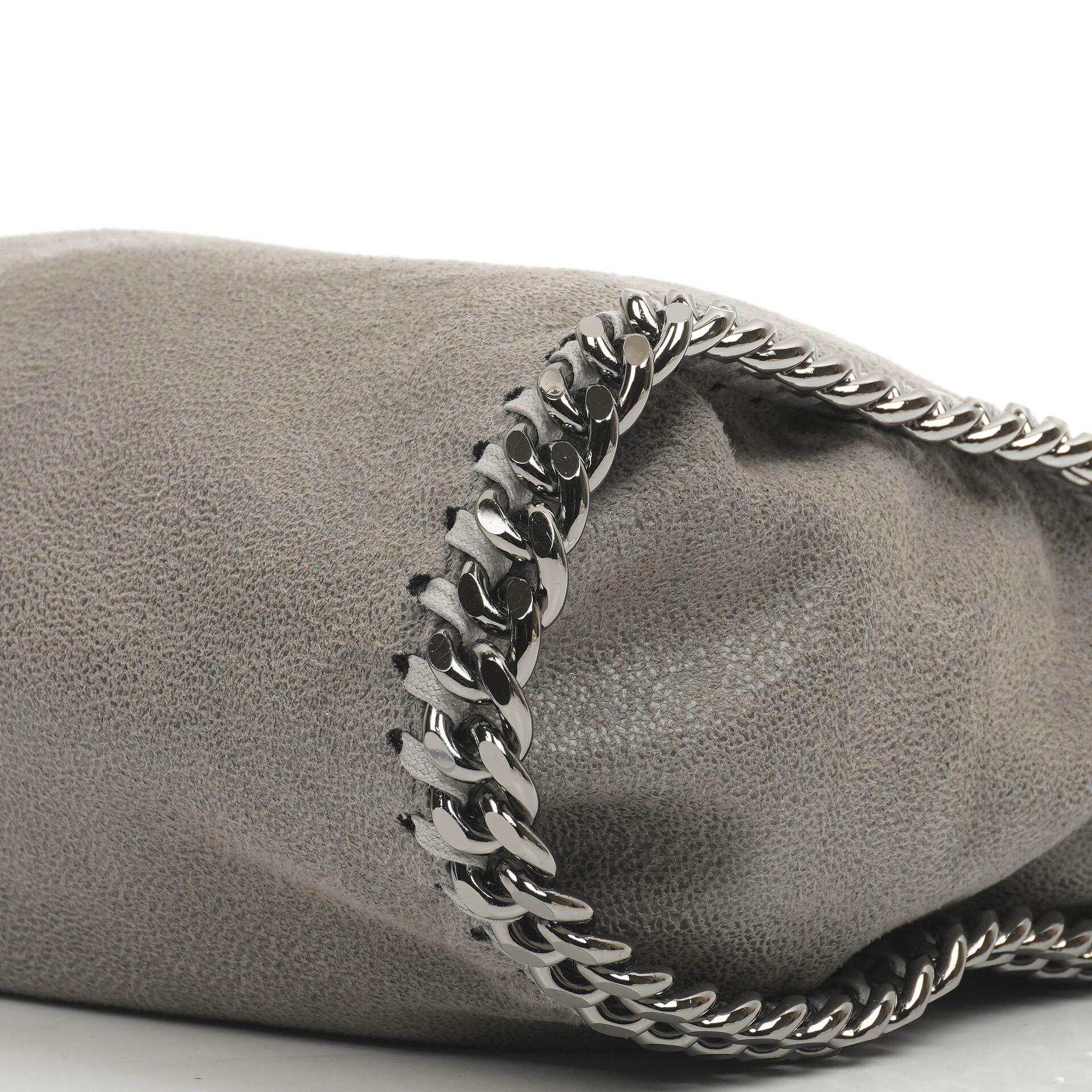 Stella McCartney Falabella Mini Tote Stahlgrau Veganes Shaggy Reh Faltbare Tasche