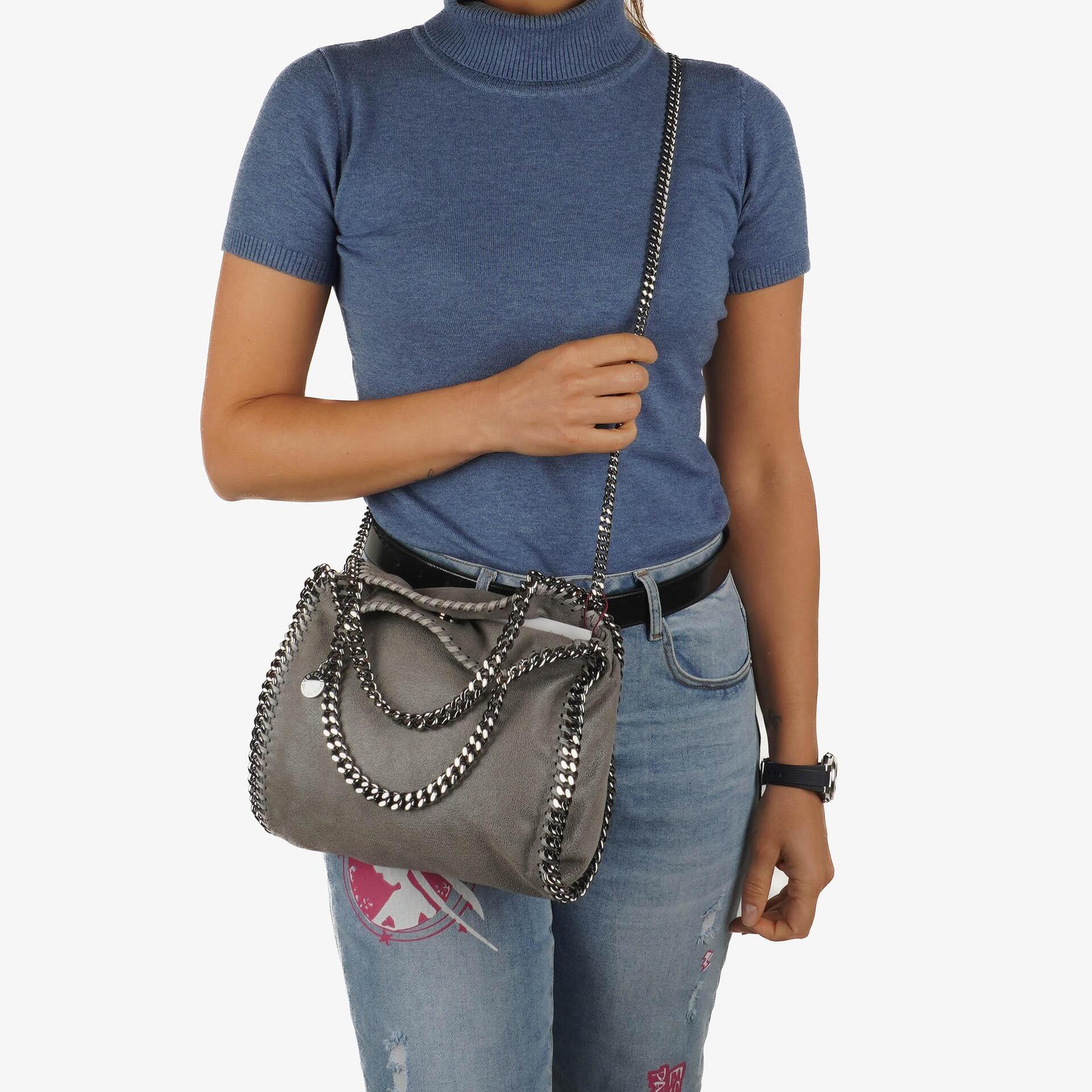 Stella McCartney Falabella Mini Tote Stahlgrau Veganes Shaggy Reh Faltbare Tasche