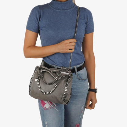 Stella McCartney Falabella Mini Tote Stahlgrau Veganes Shaggy Reh Faltbare Tasche