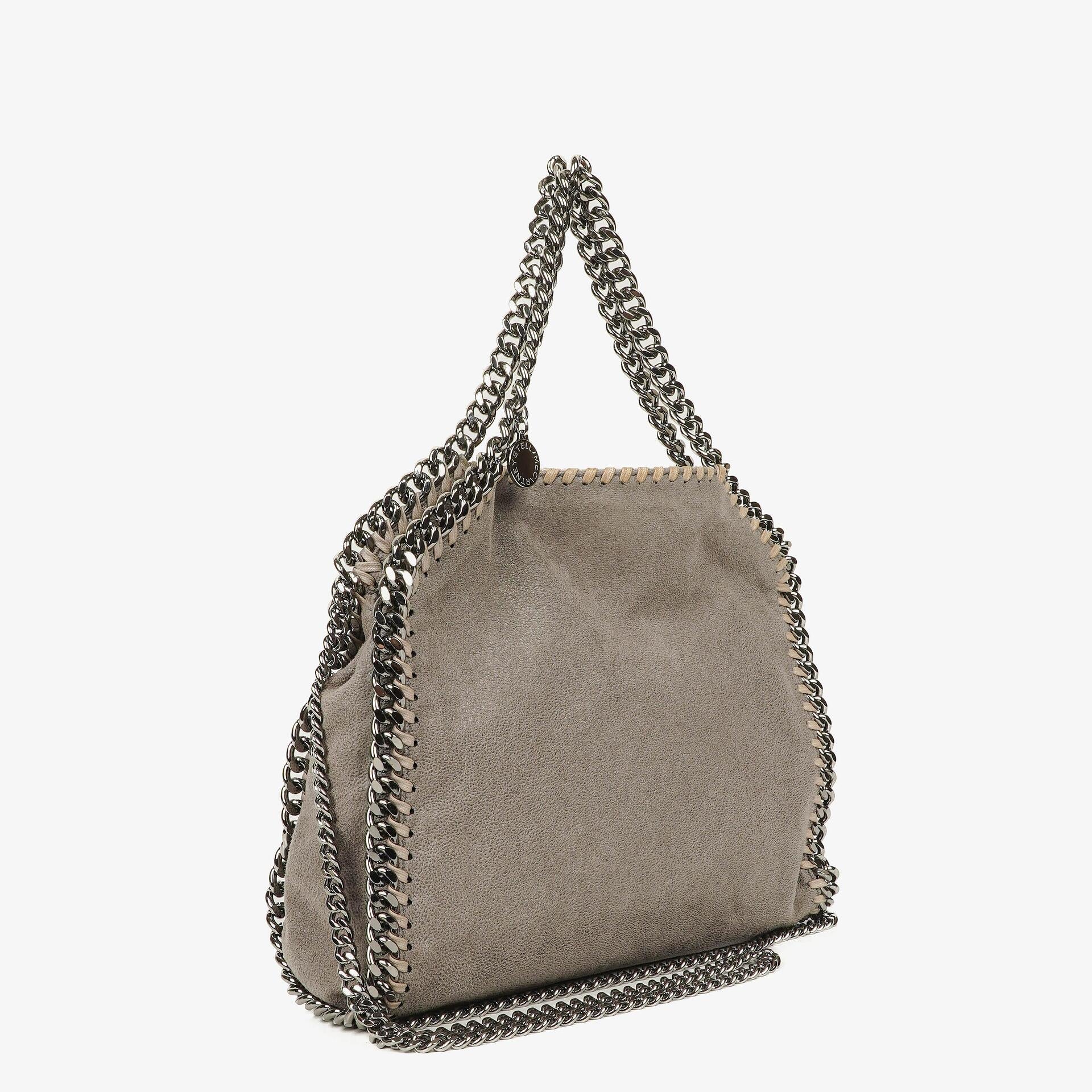 Stella McCartney Falabella Mini Tote Fold-Over Bag aus veganem Shaggy Deer in Stahlgrau