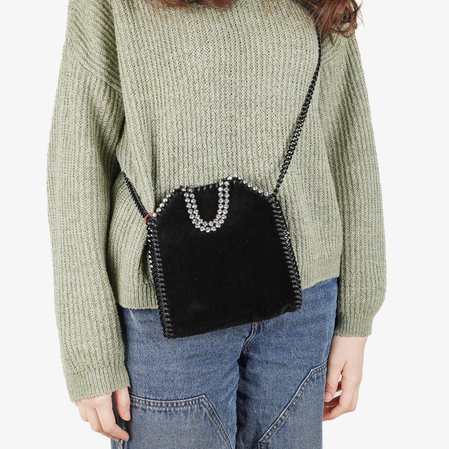 Stella McCartney Falabella Tiny Tote Schwarz Samt