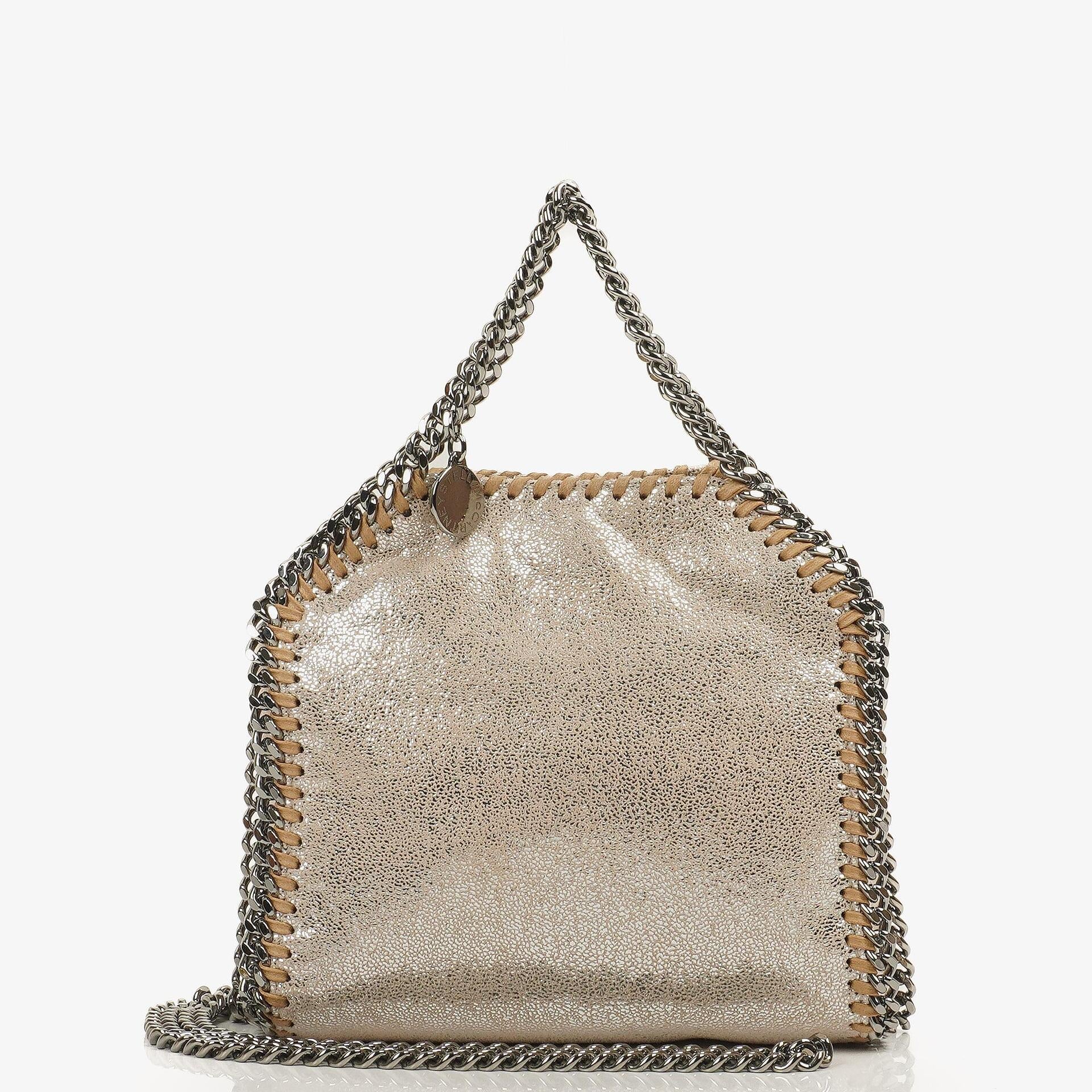 Stella McCartney Falabella Tiny Tote Gold Glänzend Vegan Shaggy Deer Tasche