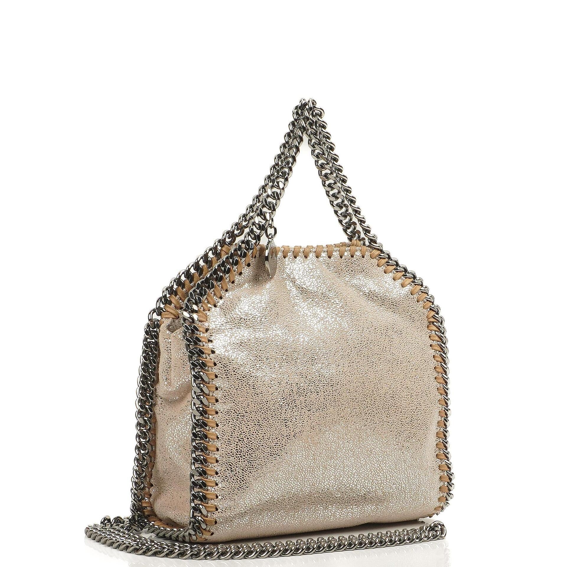 Stella McCartney Falabella Tiny Tote Gold Glänzend Vegan Shaggy Deer Tasche