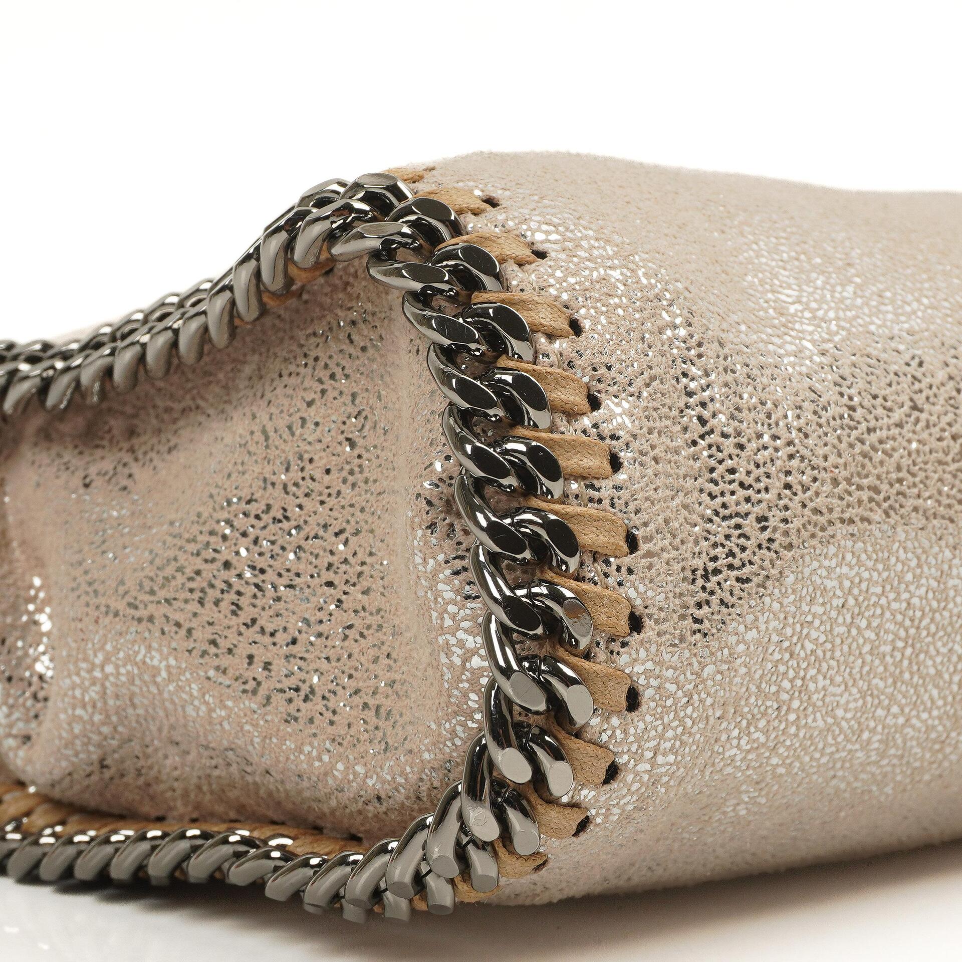 Stella McCartney Falabella Tiny Tote Gold Glänzend Vegan Shaggy Deer Tasche
