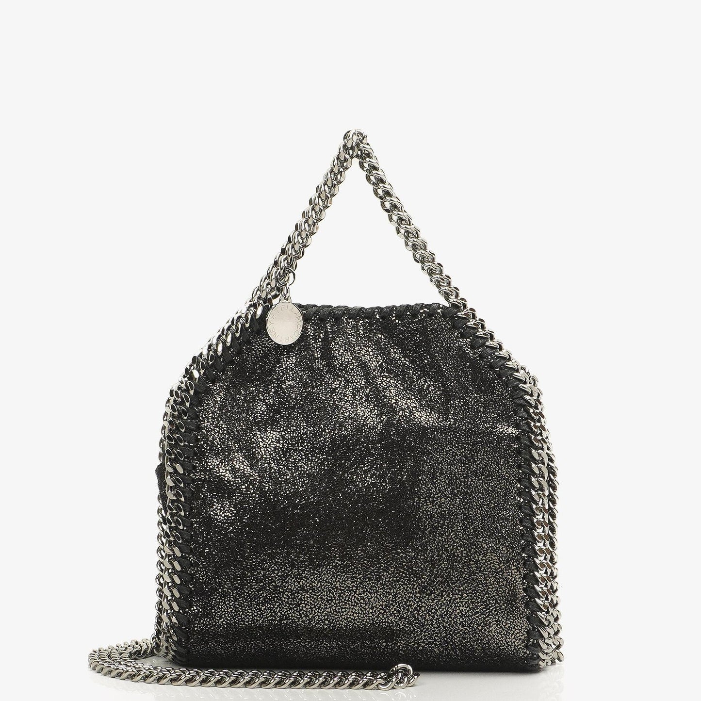 Stella McCartney Falabella Tiny Tote Rhutenium Chamois Glänzend Gepunktet Vegan Shaggy Deer