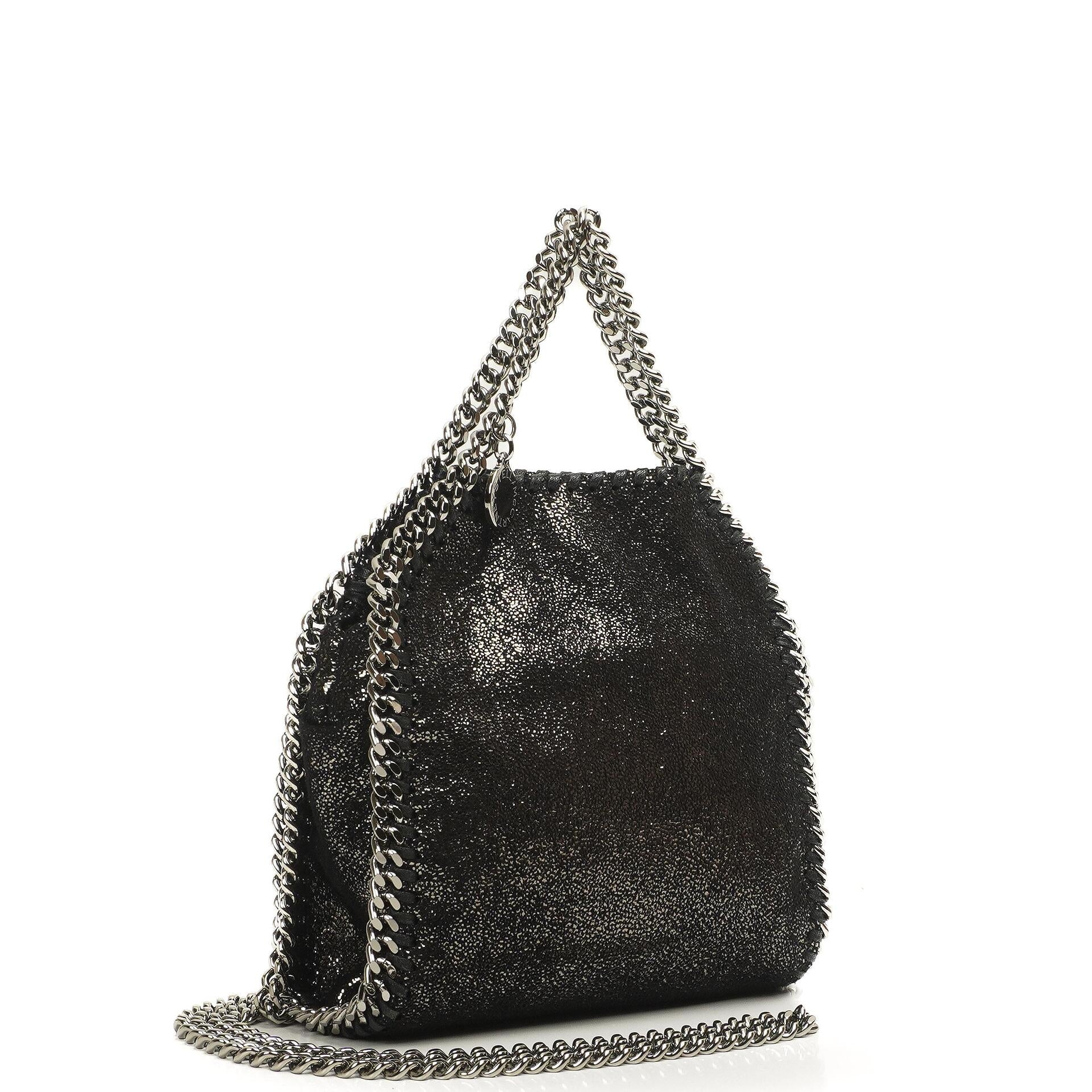 Stella McCartney Falabella Tiny Tote Rhutenium Chamois Glänzend Gepunktet Vegan Shaggy Deer