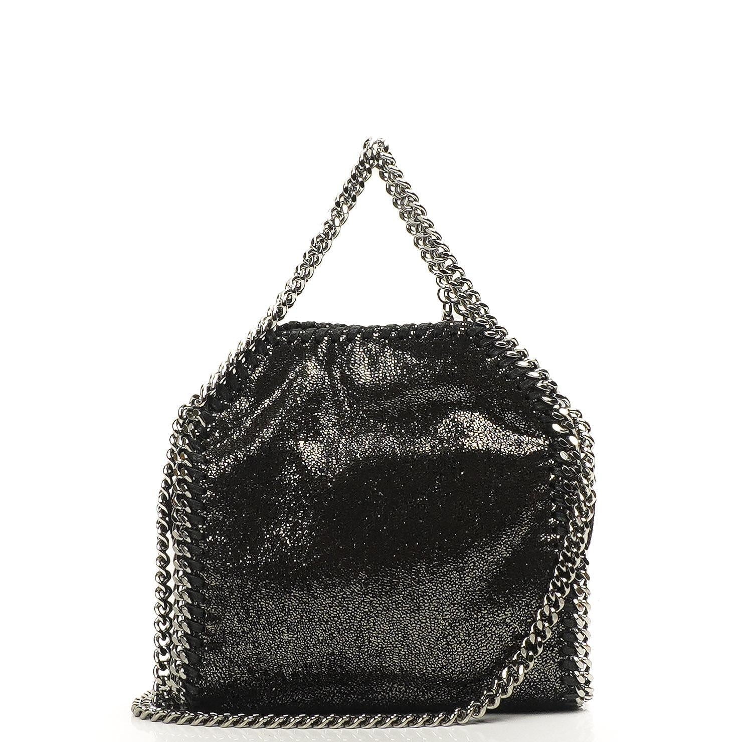Stella McCartney Falabella Tiny Tote Rhutenium Chamois Glänzend Gepunktet Vegan Shaggy Deer