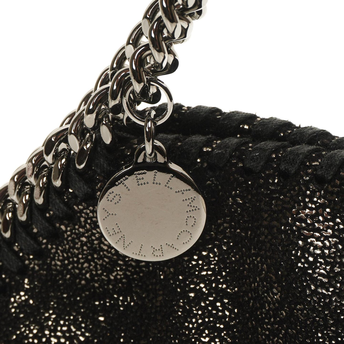 Stella McCartney Falabella Tiny Tote Rhutenium Chamois Glänzend Gepunktet Vegan Shaggy Deer