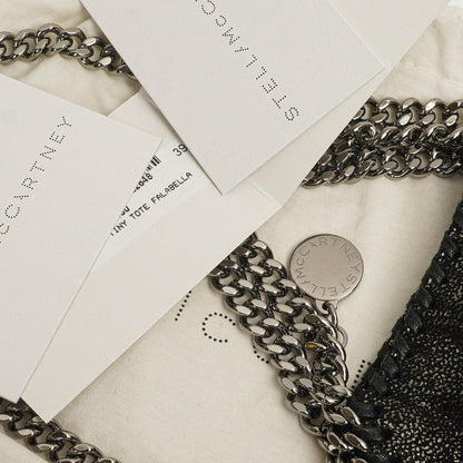 Stella McCartney Falabella Tiny Tote Rhutenium Chamois Glänzend Gepunktet Vegan Shaggy Deer