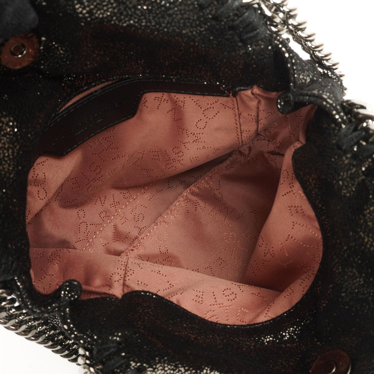 Stella McCartney Falabella Tiny Tote Rhutenium Chamois Glänzend Gepunktet Vegan Shaggy Deer