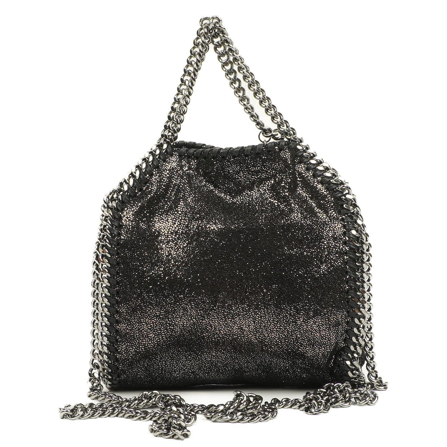 Stella McCartney Falabella Tiny Tote Rhutenium Chamois Glänzend Gepunktet Vegan Shaggy Deer