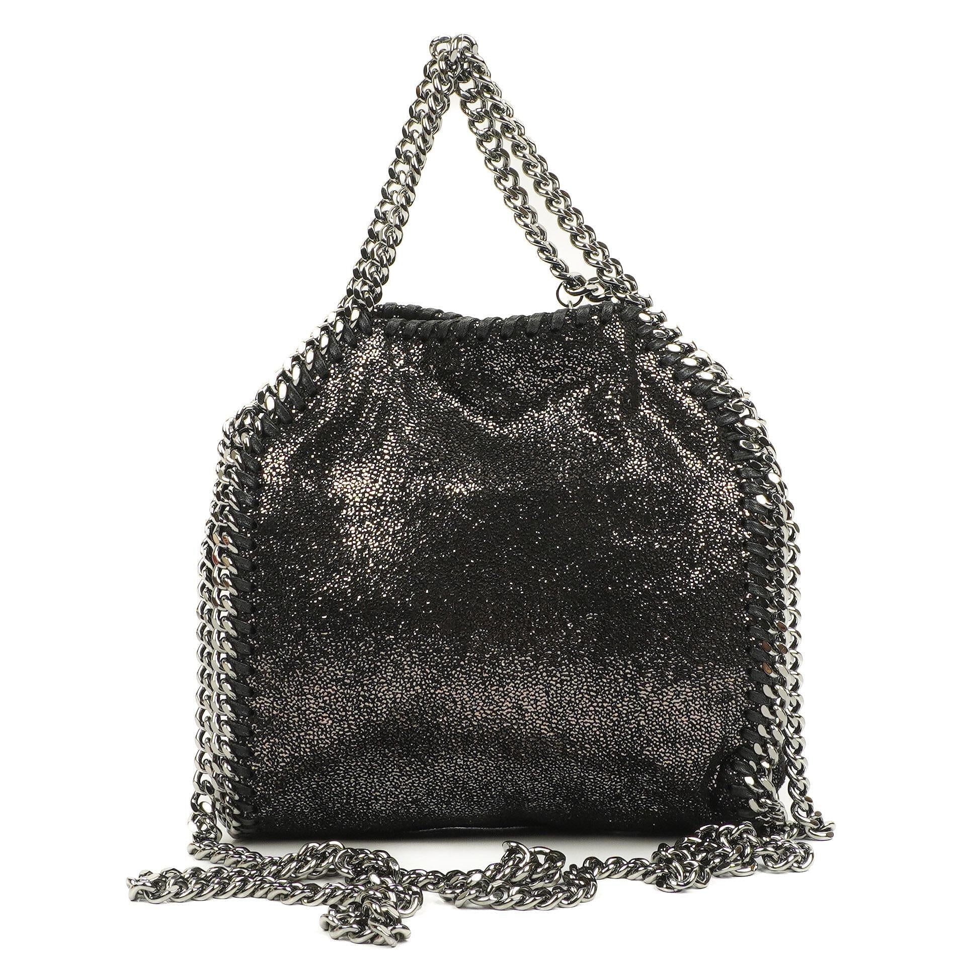 Stella McCartney Falabella Tiny Tote Rhutenium Chamois Glänzend Gepunktet Vegan Shaggy Deer