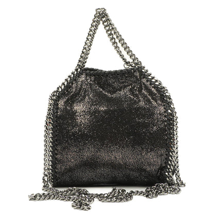 Stella McCartney Falabella Tiny Tote Rhutenium Chamois Glänzend Gepunktet Vegan Shaggy Deer