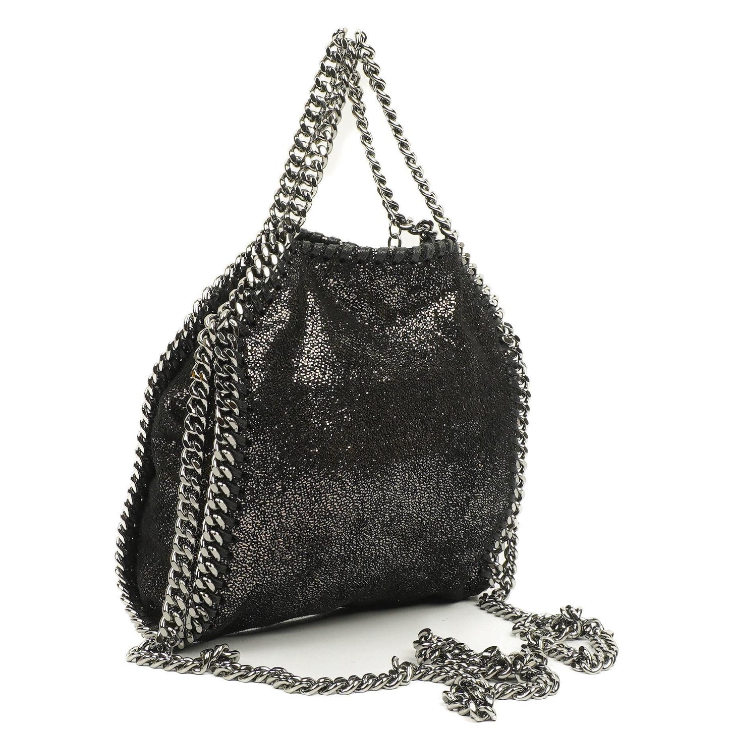 Stella McCartney Falabella Tiny Tote Rhutenium Chamois Glänzend Gepunktet Vegan Shaggy Deer