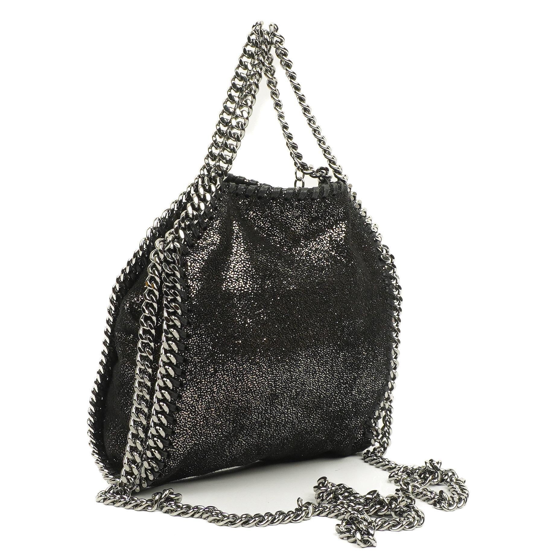 Stella McCartney Falabella Tiny Tote Rhutenium Chamois Glänzend Gepunktet Vegan Shaggy Deer