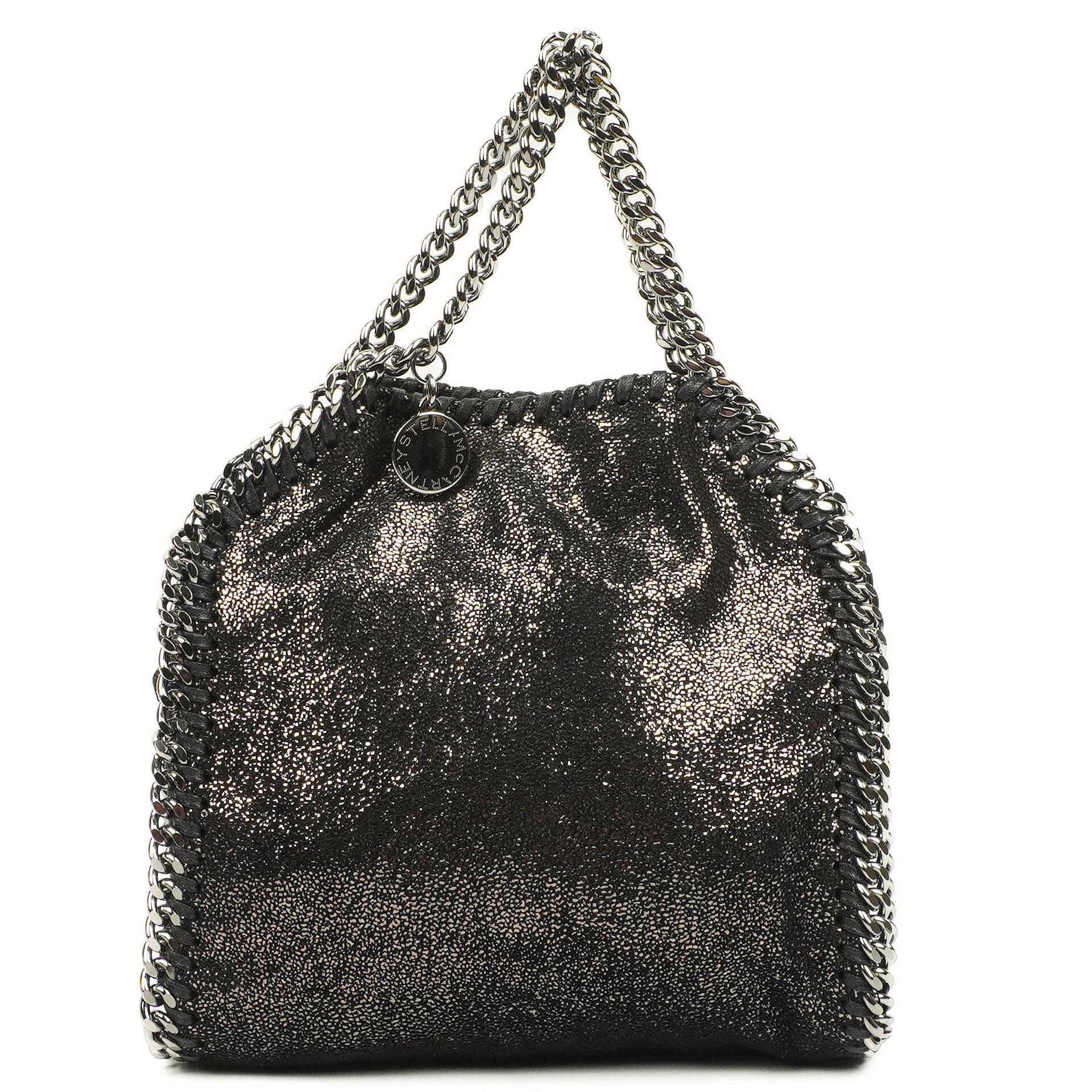 Stella McCartney Falabella Tiny Tote Rhutenium Chamois Glänzend Gepunktet Vegan Shaggy Deer