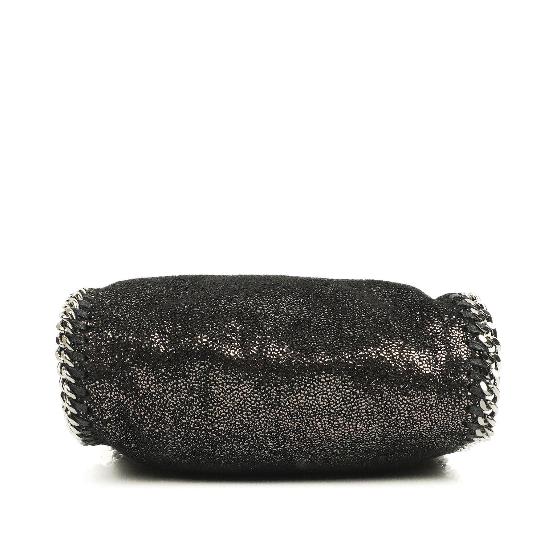 Stella McCartney Falabella Tiny Tote Rhutenium Chamois Glänzend Gepunktet Vegan Shaggy Deer