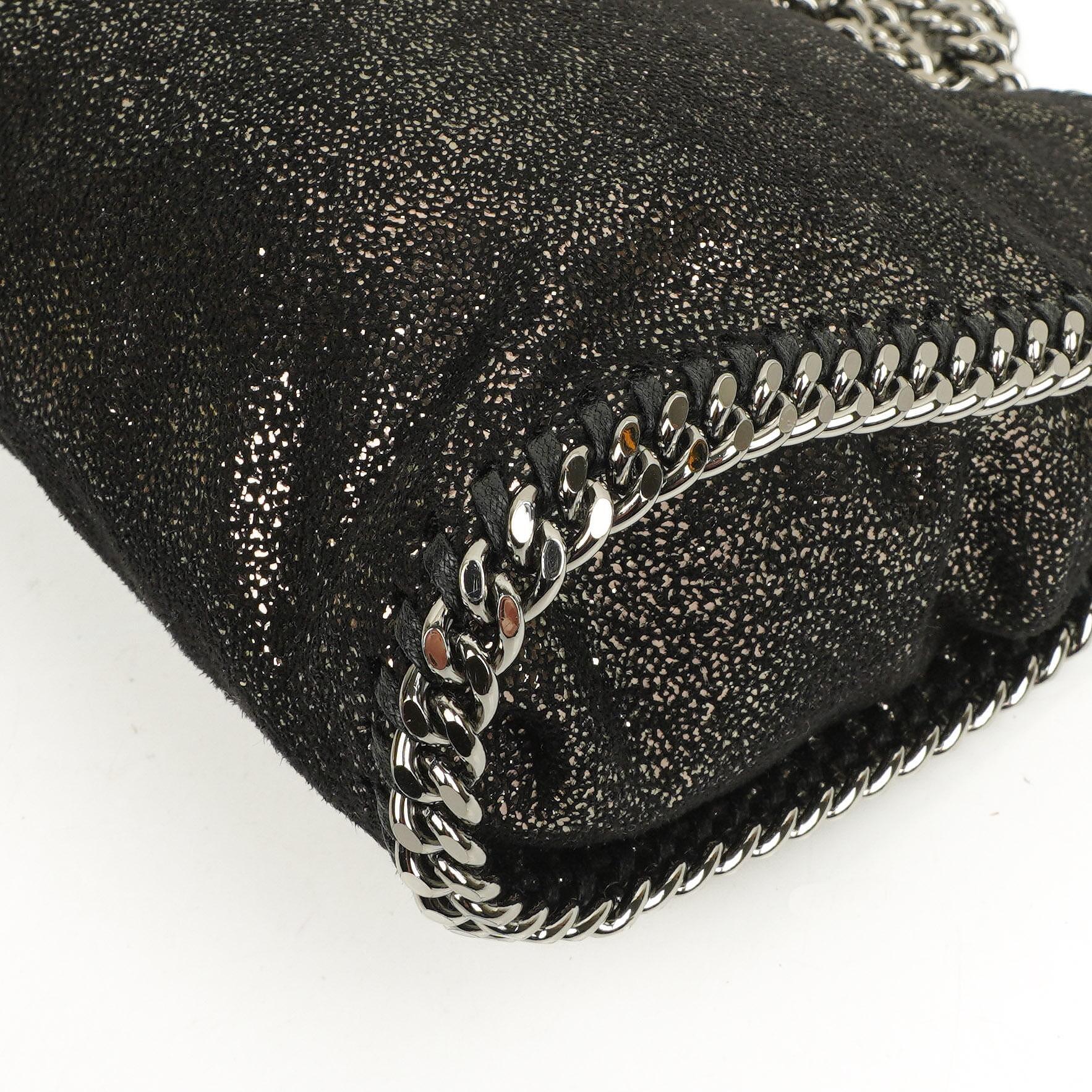 Stella McCartney Falabella Tiny Tote Rhutenium Chamois Glänzend Gepunktet Vegan Shaggy Deer