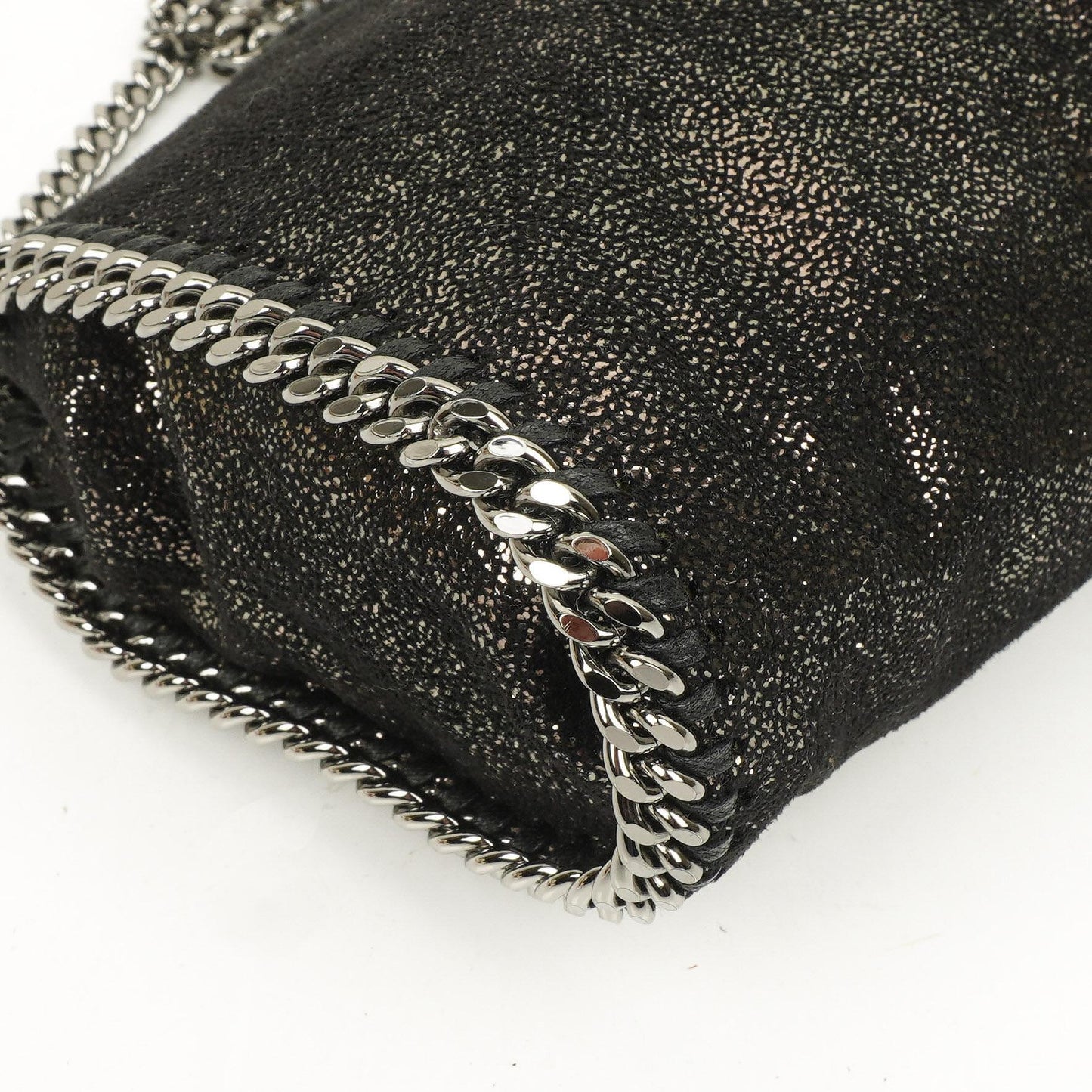 Stella McCartney Falabella Tiny Tote Rhutenium Chamois Glänzend Gepunktet Vegan Shaggy Deer