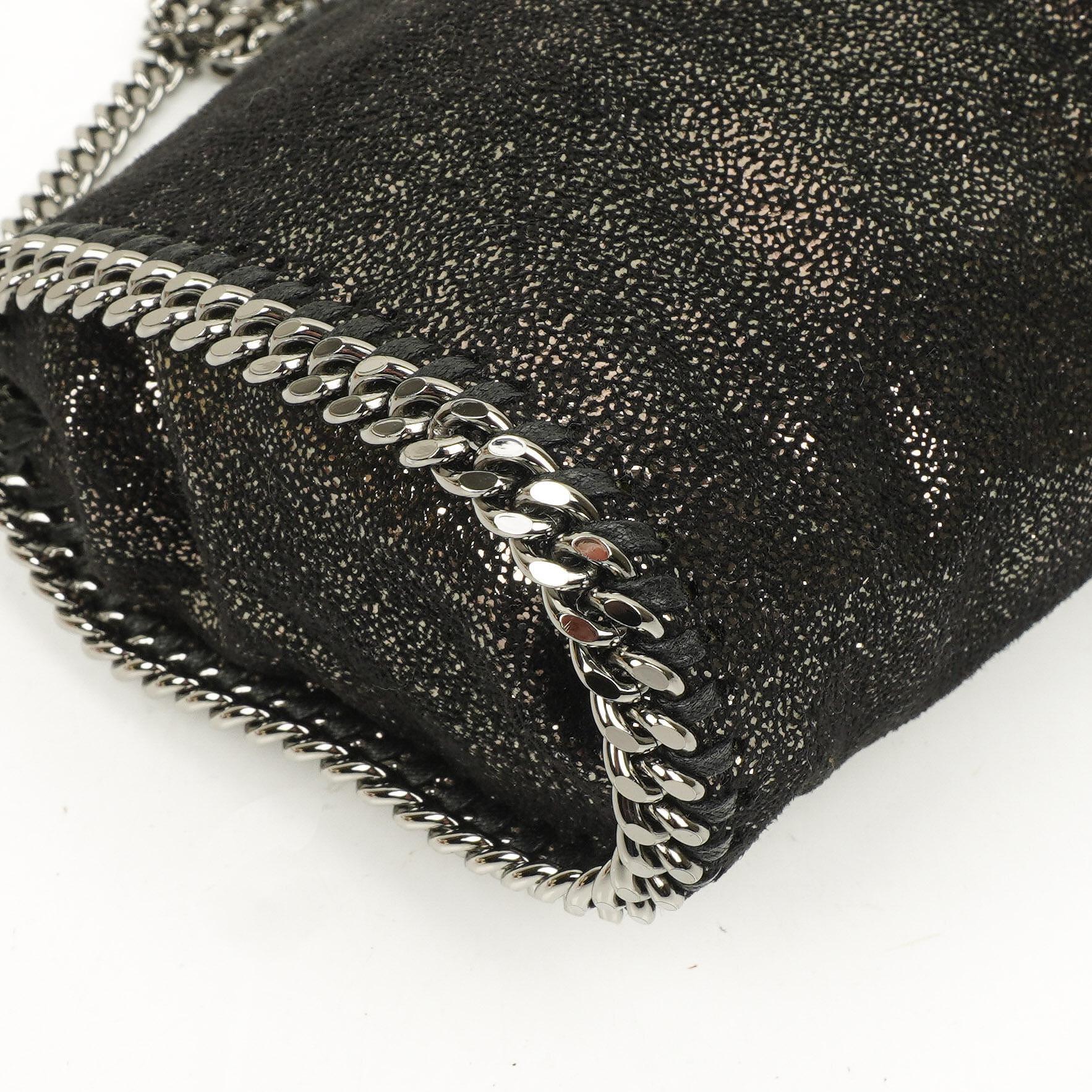 Stella McCartney Falabella Tiny Tote Rhutenium Chamois Glänzend Gepunktet Vegan Shaggy Deer