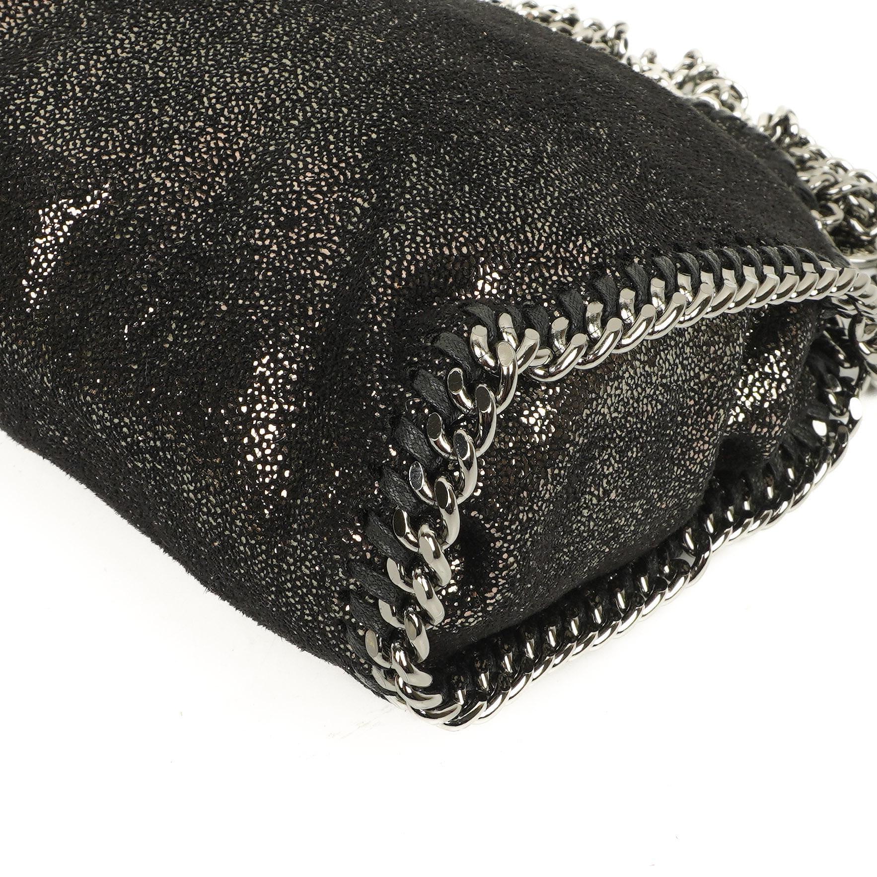 Stella McCartney Falabella Tiny Tote Rhutenium Chamois Glänzend Gepunktet Vegan Shaggy Deer